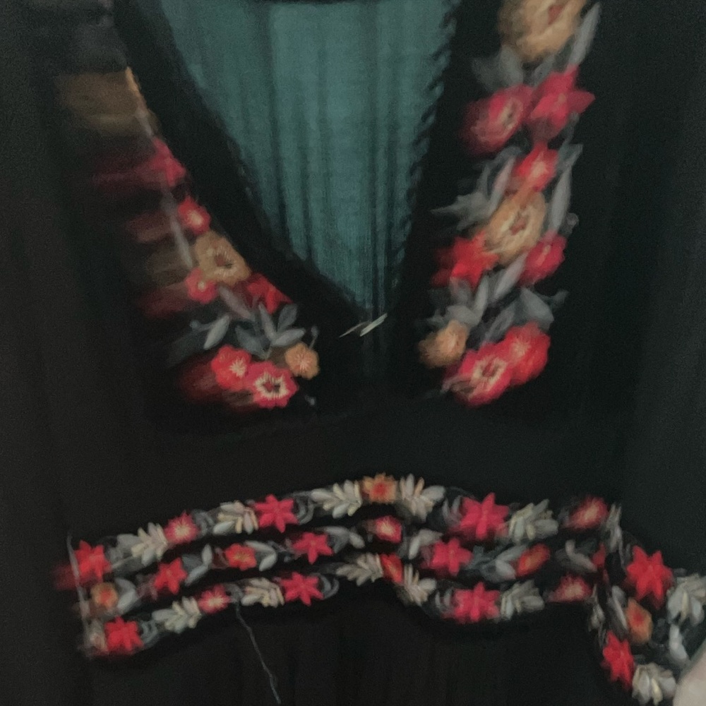 Free People 3/4 Length Sleeve Black Embroidered Maxi Dress
